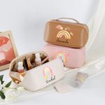 Personalized Watercolour Rainbow Leather Wide Open Makeup Bag with Name Portable Travel Accessories Birthday Gift for Women Girls