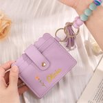 Personalisierte Gold-Edged Geburt Blume Name Schlüsselanhänger Wristlet Leder Brieftasche mit Perlen Armband Geburtstag Muttertag Geschenk für sie