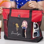 Personalized Cartoon Character Zodiac Birth Flower Mesh Pockets Large Tote Bag with Name Anniversary Birthday Gift for Girls Women