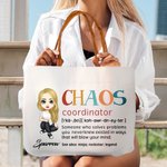 Personalisierte Chaos Koordinator Cartoon Charakter Leder Griff Canvas Tote Bag mit Namen Geburtstag Wertschätzung Muttertag Geschenk für Frauen