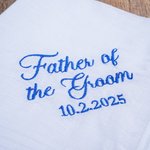 Personalised Embroidered Title Date 100% Cotton Square Handkerchief with Gift Box and Nameplate Wedding Bridal Party Gift for Father Mother
