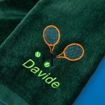 Asciugamano personalizzato con ricamo e nome con racchetta da tennis regalo ideale per giocatori di tennis allenatori e appassionati di tennis