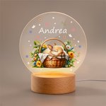 Personalized Cute Sleeping Bunny In A Basket Name LED Night Light with Wooden Base Nursery Room Decor Easter Gift for Kids