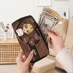 Personalized Retro Heart Cartoon Character PU Leather Long Wallet with 1-8 Names and with Multiple Compartments Birthday Mother's Day Gift for Women