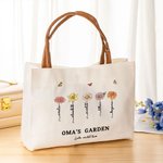 Personalisierte Geburtsblume Garten Canvas Tragetasche mit Namen Griff Geburtstag Weihnachten Geschenk für Damen Mädchen