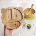 Set di posate personalizzate in bambù e silicone alimentare materiali sicuri con ventosa regalo per compleanno battesimo Natale per neonati