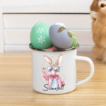 Personalisierte niedliche Sonnenbrille Osterhase Design 12oz Emaille Becher mit Namen Ostern Party Geburtstag Geschenk für Kinder Familie