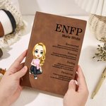 Personalizada MBTI Definición Cartoon Carácter A5 Cuaderno de cuero con nombre Regalo de cumpleaños para la familia