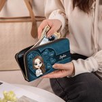 Personalized Retro Heart Cartoon Character PU Leather Long Wallet with 1-8 Names and with Multiple Compartments Birthday Mother's Day Gift for Women