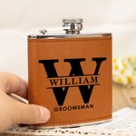 Fiaschetta da liquore in acciaio inox da 6 once con coperchio in pelle e nome Regalo portatile per matrimonio, addio al celibato e al nubilato.