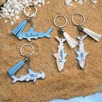 Personalised Hammerhead Great White Shark Diver Acrylic Keychain with Name and Tassel Birthday Bag Tag Gift for Diver Ocean Lovers