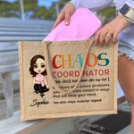 Personalizada Chaos Coordinator Personaje de dibujos animados Bolsa de yute reutilizable con nombre Accesorio de viaje Regalo de cumpleaños para mujeres Niñas