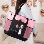 Personalized Cartoon Character Zodiac Birth Flower Mesh Pockets Large Tote Bag with Name Anniversary Birthday Gift for Girls Women
