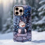 Personalized Snowman Forest Wonderland Faux Glass Effect Double-layer Phone Case for iPhone Samsung with Name Birthday Gift for Family Friend