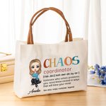 Personalisierte Chaos Koordinator Cartoon Charakter Leder Griff Canvas Tote Bag mit Namen Geburtstag Wertschätzung Muttertag Geschenk für Frauen