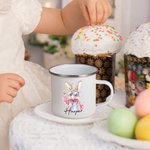Personalisierte niedliche Sonnenbrille Osterhase Design 12oz Emaille Becher mit Namen Ostern Party Geburtstag Geschenk für Kinder Familie