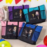 Personalized Cartoon Character Zodiac Birth Flower Mesh Pockets Large Tote Bag with Name Anniversary Birthday Gift for Girls Women