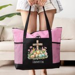 Personalisierte Ostereier Floral Cross Zipper Tote Bag mit Namen und Mesh-Tasche Gebetstag Ostern Lagerung Urlaub Geschenk für Frauen Christian
