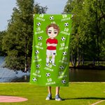 Personalised Cartoon Soccer Character Oversized Quick Dry Microfiber Beach Towel with Name and Number Travel Essentials Team Gift for Soccer Lovers