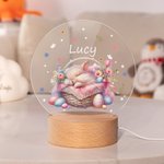 Personalized Cute Sleeping Bunny In A Basket Name LED Night Light with Wooden Base Nursery Room Decor Easter Gift for Kids
