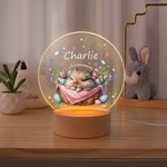 Personalized Cute Sleeping Bunny In A Basket Name LED Night Light with Wooden Base Nursery Room Decor Easter Gift for Kids