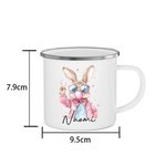 Personalisierte niedliche Sonnenbrille Osterhase Design 12oz Emaille Becher mit Namen Ostern Party Geburtstag Geschenk für Kinder Familie