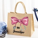 Estetoscopio personalizado Coquette Lazo Bolsa de yute grande con nombre y asa Agradecimiento Regalo de la Semana de la Enfermera para el personal médico