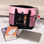 Personalized Cartoon Character Zodiac Birth Flower Mesh Pockets Large Tote Bag with Name Anniversary Birthday Gift for Girls Women