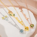 Personalizado Colorido Nacimiento Flor Corazón Birthstone Collar con Nombre Cumpleaños Día de San Valentín Regalo para las mujeres