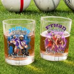 Personalised Old Fashioned Rock Flame Sports Team Photo 10oz Whiskey Glass with Name and Number Game Celebration Party Gift for Sports Lovers