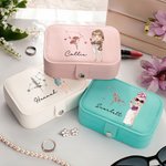 Personalized Glitter Zodiac Birth Flower Two-layer Portable PU Leather Jewelry Box with Name Travel Accessories Birthday Anniversary Gift for Women