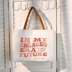 Personalisierte In meinem verlobten Ära Zukunft Ring Herz Canvas Tote Bag withLeather Handle und Name Engagement Bridal Shower Geschenk für Frauen Brautjungfern