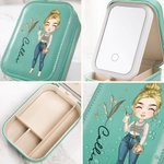 Gepersonaliseerde Zodiac Geboortebloem Cartoon Karakter PU Leren Sieraden Doos met Naam en LED Make-up Spiegel Verjaardag Moederdag Cadeau voor Vrouwen