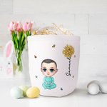 Personalizada Nacimiento Flor Personaje de dibujos animados reutilizable Cesta de lona con nombre Huevo de caza Accesorios Cumpleaños Pascua Regalo para la familia Amigos