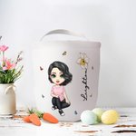 Personalizada Nacimiento Flor Personaje de dibujos animados reutilizable Cesta de lona con nombre Huevo de caza Accesorios Cumpleaños Pascua Regalo para la familia Amigos