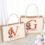 Borsa tote in juta da viaggio personalizzato con nome e iniziale carino personaggio dei cartoni animati regalo di pasqua per bambini e adulti