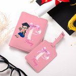 Porte passeport personnalisé en cuir PU avec nom Graduation Girl Bow Initial Graduation Birthday Gift for Girls Schoolmates