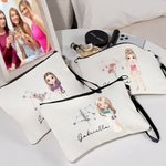 Personalizada Zodiaco Nacimiento Flor Caricatura Personaje Lienzo Bolsa de Maquillaje con Nombre y Muñeca Correa Cumpleaños Ducha Nupcial Regalo para Mujeres