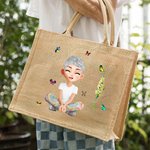 Personalizado Divertido 3D Cartoon Carácter Nacimiento Flor Bolsa de Yute con Nombre Cumpleaños Aniversario Regalo para Mujeres Niñas