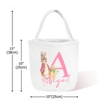 Conejito personalizado con inicial y nombre Cesta de caramelos grande de lona con asa Divertida caza de huevos de Pascua Regalo para niños Niñas