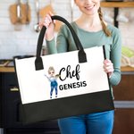 Personalisierte Cartoon Chef Charakter Canvas große Tragetasche mit Namen Geburtstag Reisezubehör Geschenk für Frauen Kochen Liebhaber