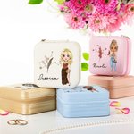 Personalisierte Faux Glitter Sternzeichen Geburt Blume Cartoon Charakter Leder Spiegel Reisen Schmuck-Box mit Namen Geburtstag Urlaub Geschenk für Frauen