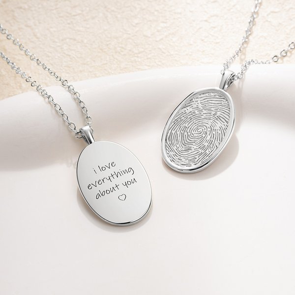 Personalisierte eingraviert Fingerabdruck Oval Halskette mit Text Geburtstag Jahrestag Valentinstag Geschenk für Frauen