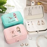 Personalized Glitter Zodiac Birth Flower Two-layer Portable PU Leather Jewelry Box with Name Travel Accessories Birthday Anniversary Gift for Women