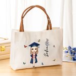 Borsa tote in tela da viaggio personalizzato con nome e fiore di nascita laurea personaggio cartone anitamo regalo di laurea per donne