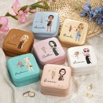 Personalisierte Faux Glitter Sternzeichen Geburt Blume Cartoon Charakter Leder Spiegel Reisen Schmuck-Box mit Namen Geburtstag Urlaub Geschenk für Frauen