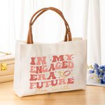 Personalisierte In meinem verlobten Ära Zukunft Ring Herz Canvas Tote Bag withLeather Handle und Name Engagement Bridal Shower Geschenk für Frauen Brautjungfern
