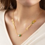 Personalised Bilateral Birth Flower Birthstone Necklace with Names Dainty Jewellery Valentine's Day Anniversary Birthday Gift for Women