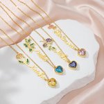 Personalizado Colorido Nacimiento Flor Corazón Birthstone Collar con Nombre Cumpleaños Día de San Valentín Regalo para las mujeres