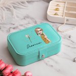 Personalized Glitter Zodiac Birth Flower Two-layer Portable PU Leather Jewelry Box with Name Travel Accessories Birthday Anniversary Gift for Women